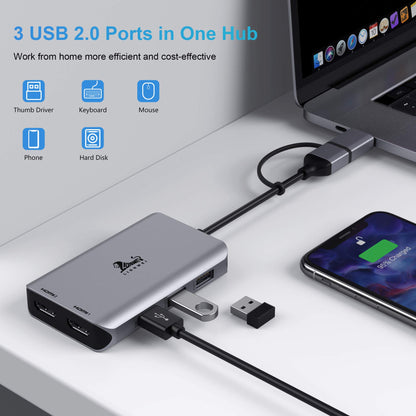 USB C Docking Station Dual Monitor 4K HDMI Hub 6 In 1