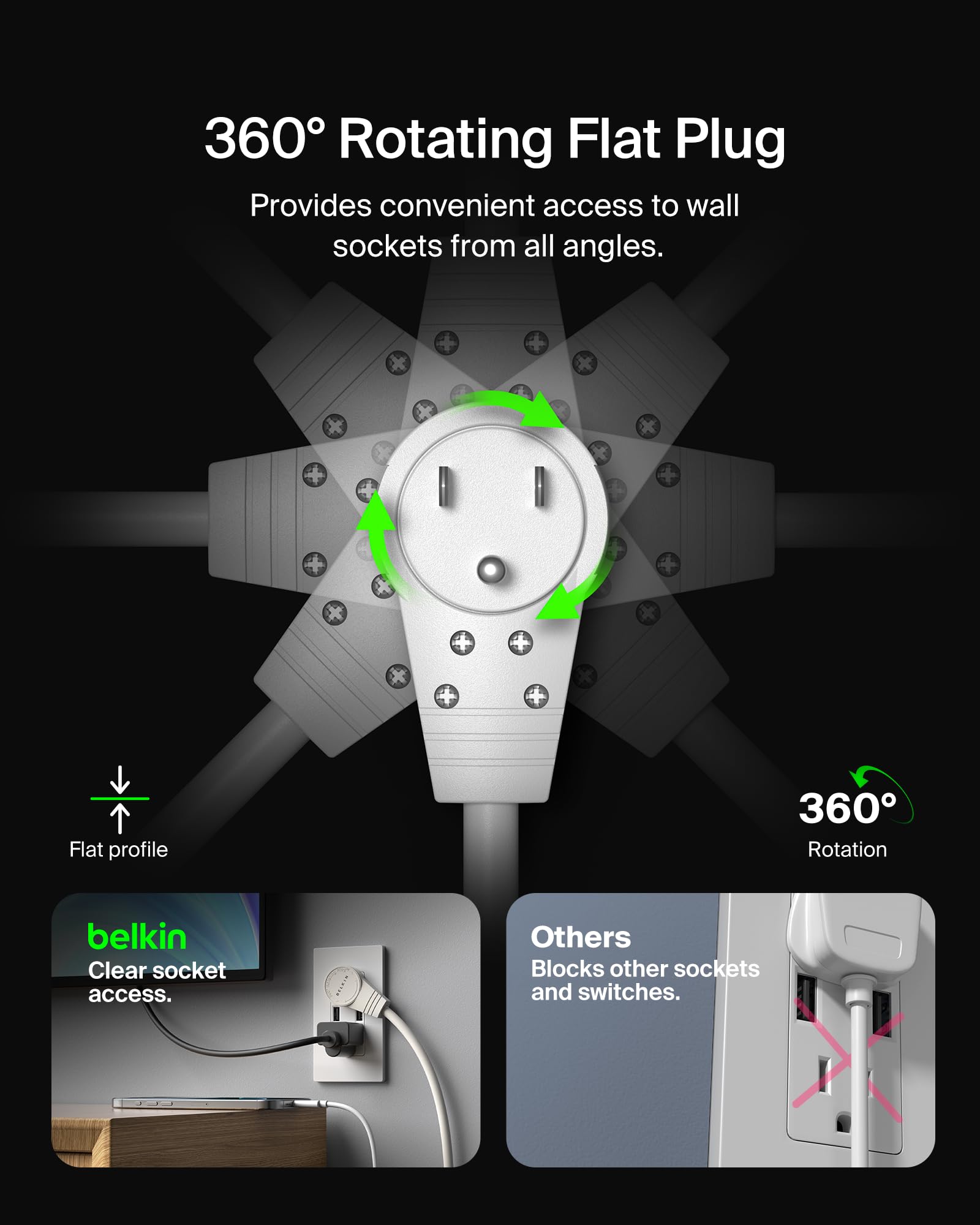 Belkin Surge Protector Power Strip 1080 Joules Rotating Plug