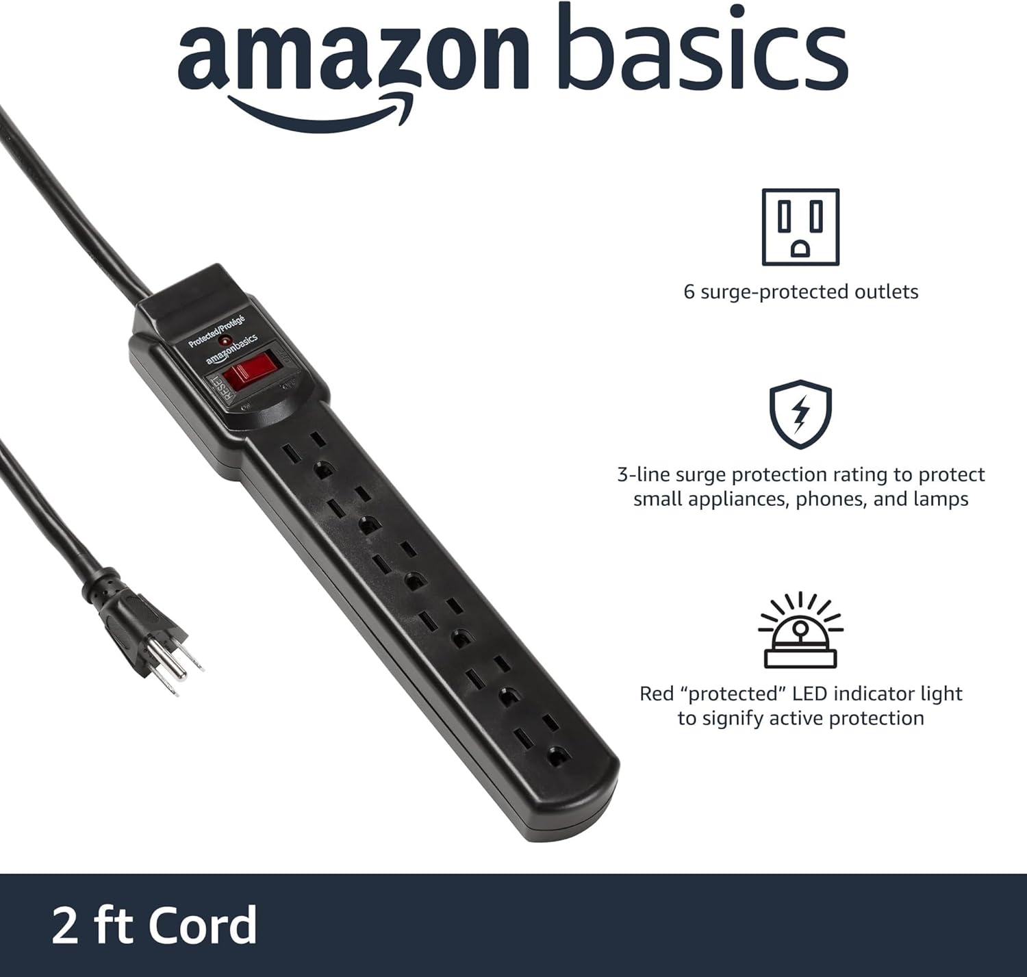 Amazon Basics Two Pack Surge Protector Power Strip 200J