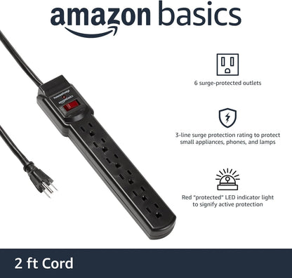 Amazon Basics Two Pack Surge Protector Power Strip 200J