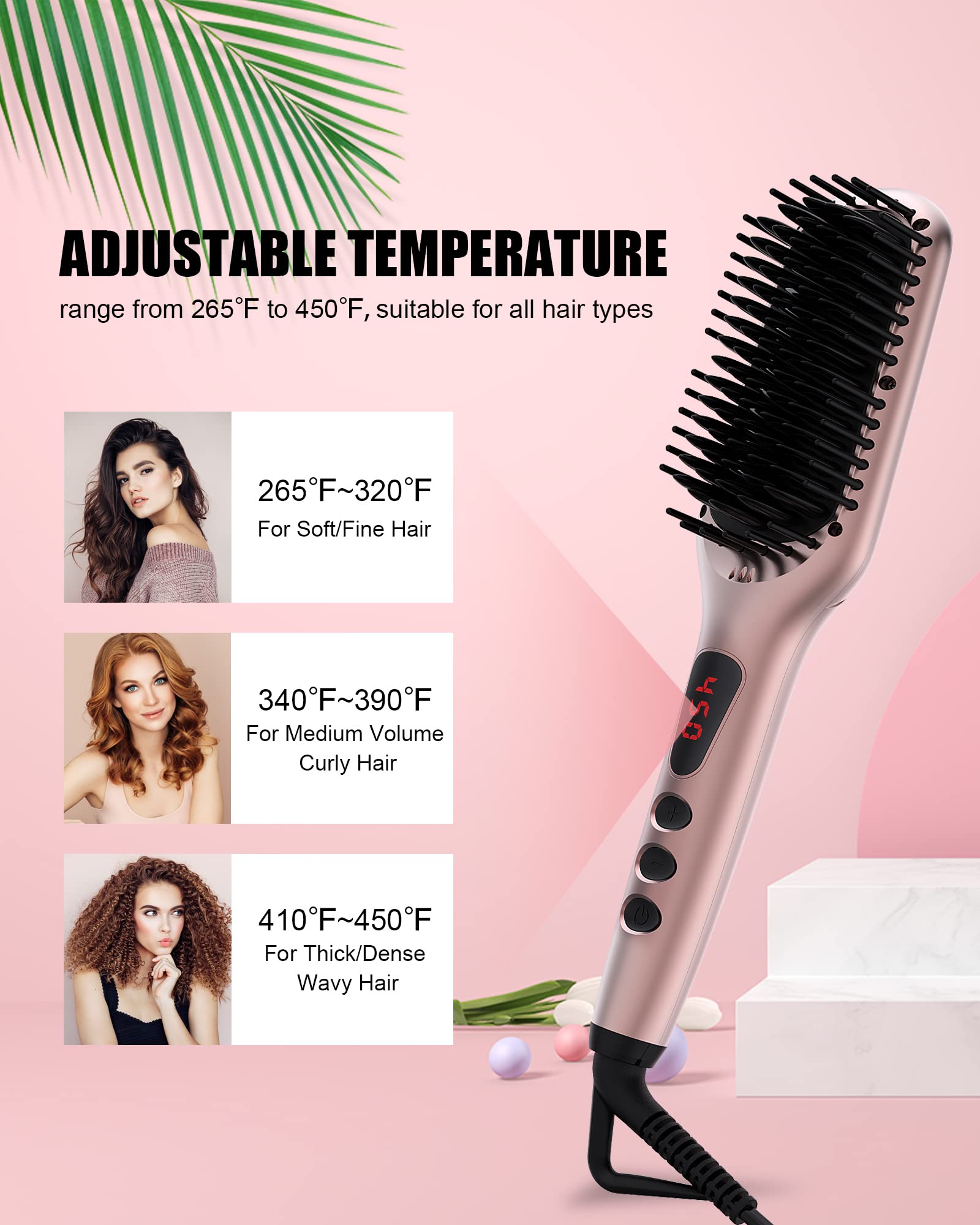 Megawise Pro Ceramic Hair Straightener Brush with Fast Heating