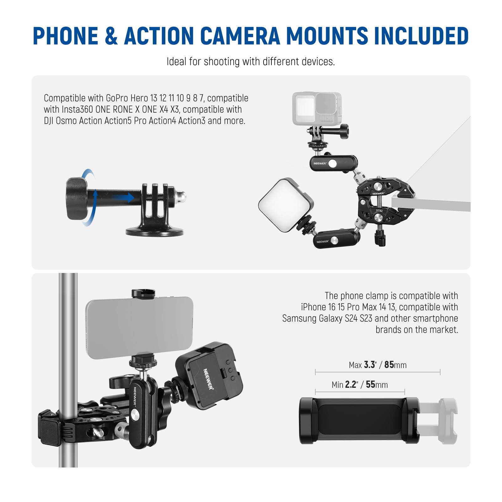 Neewer Super Clamp with Dual Ballhead Magic Arm