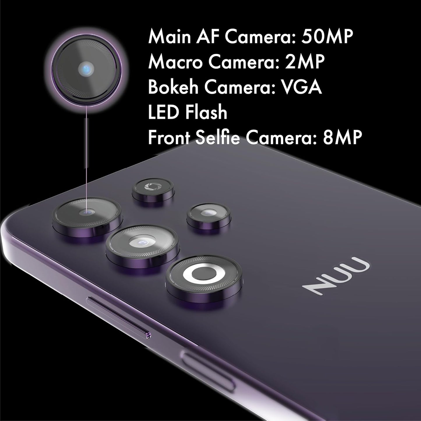 NUU N30 Unlocked Android Phone 6GB RAM 128GB Dual SIM 6.7 Inch Purple Teen