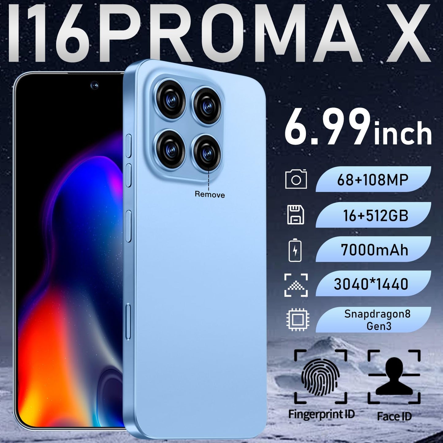 MMY 16PROMA X Unlocked Phone 6.99in HD Android 14 7000mAh 5G 16GB 512GB Deep Blue