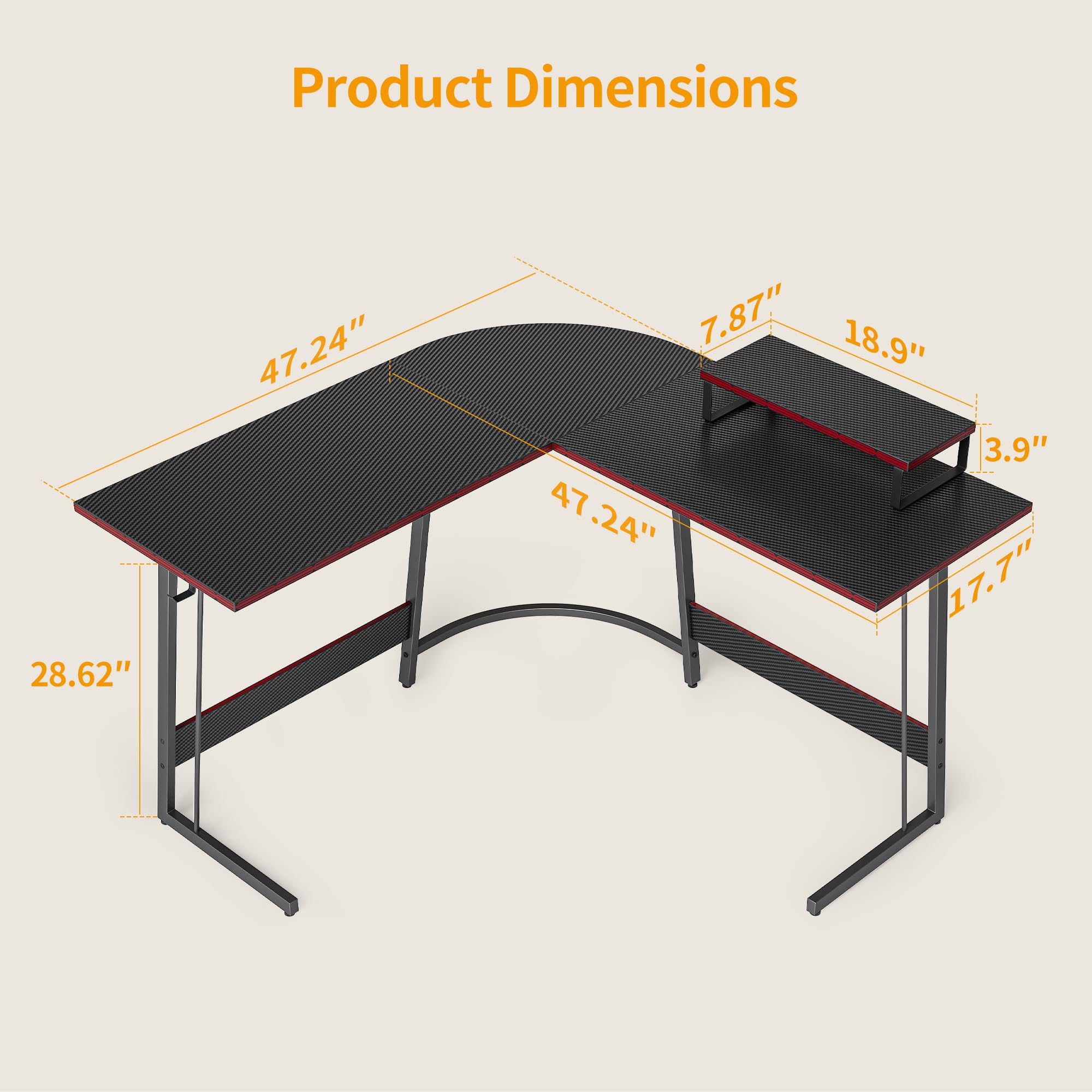 CubiCubi L Shaped Gaming Desk with Carbon Fiber Surface
