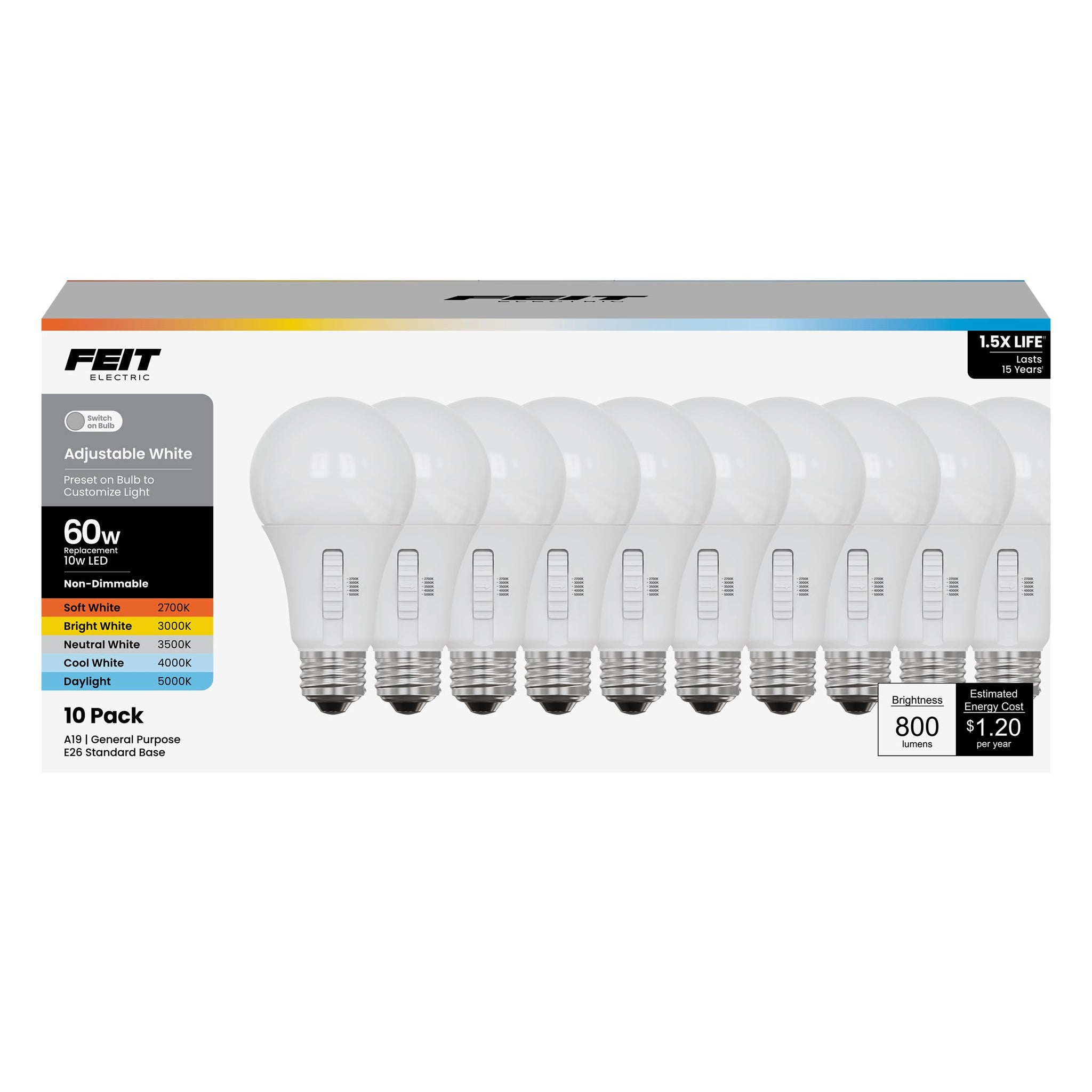 Feit Electric LED Light Bulbs 60 Watt Equivalent Dimmable