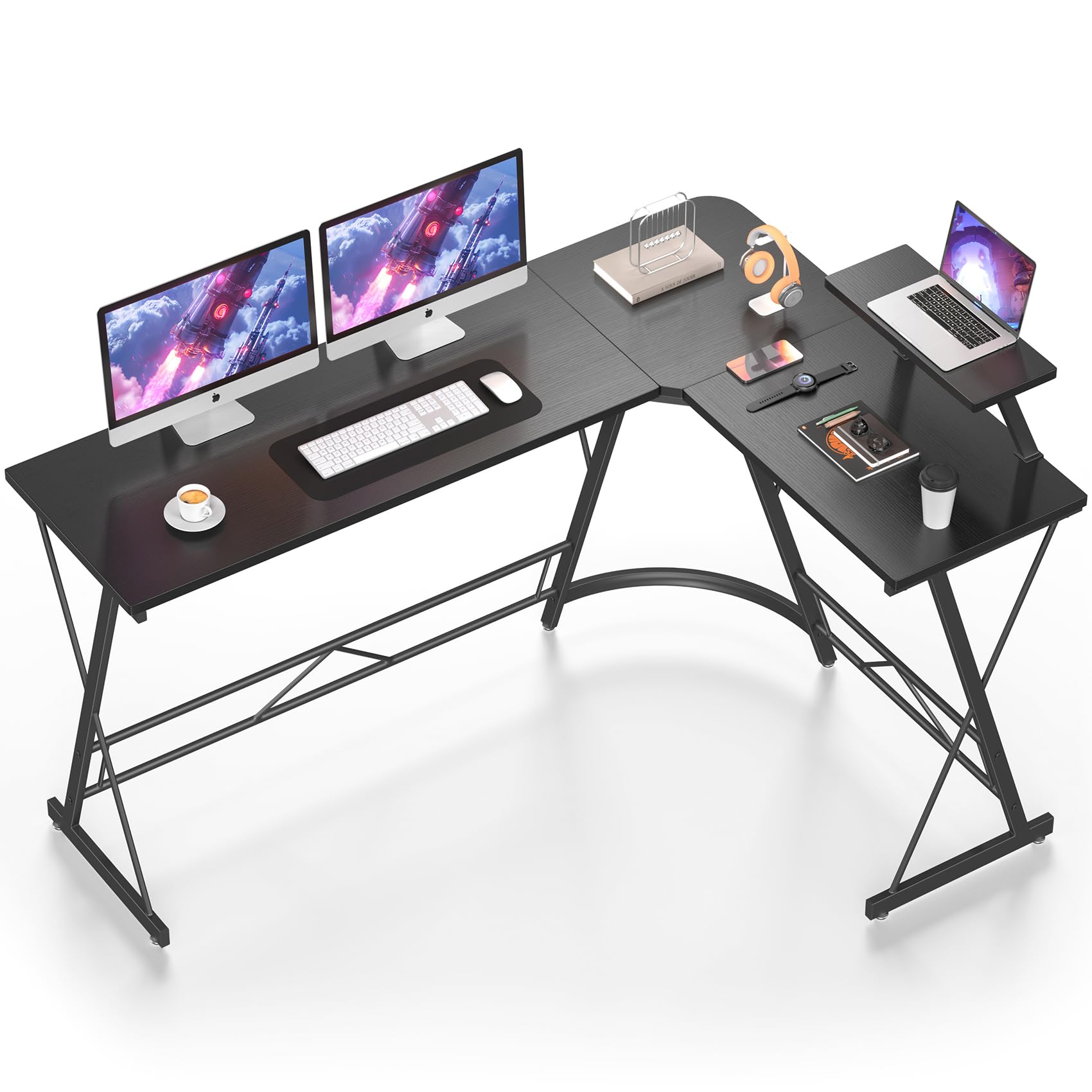L Shaped Gaming Desk with Large Monitor Stand
