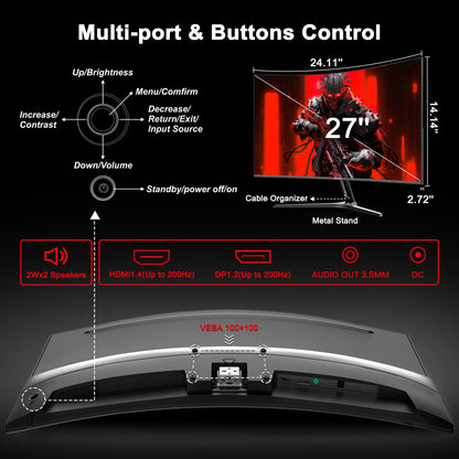 Sansui 27 Inch WQHD Gaming Monitor 180Hz 1ms DP HDMI HDR