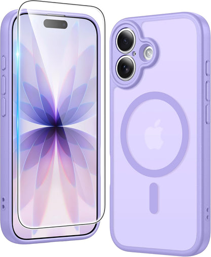 FNTCASE IPhone 16 Case Clear Magnetic MagSafe Screen Protector Drop Proof Rugged