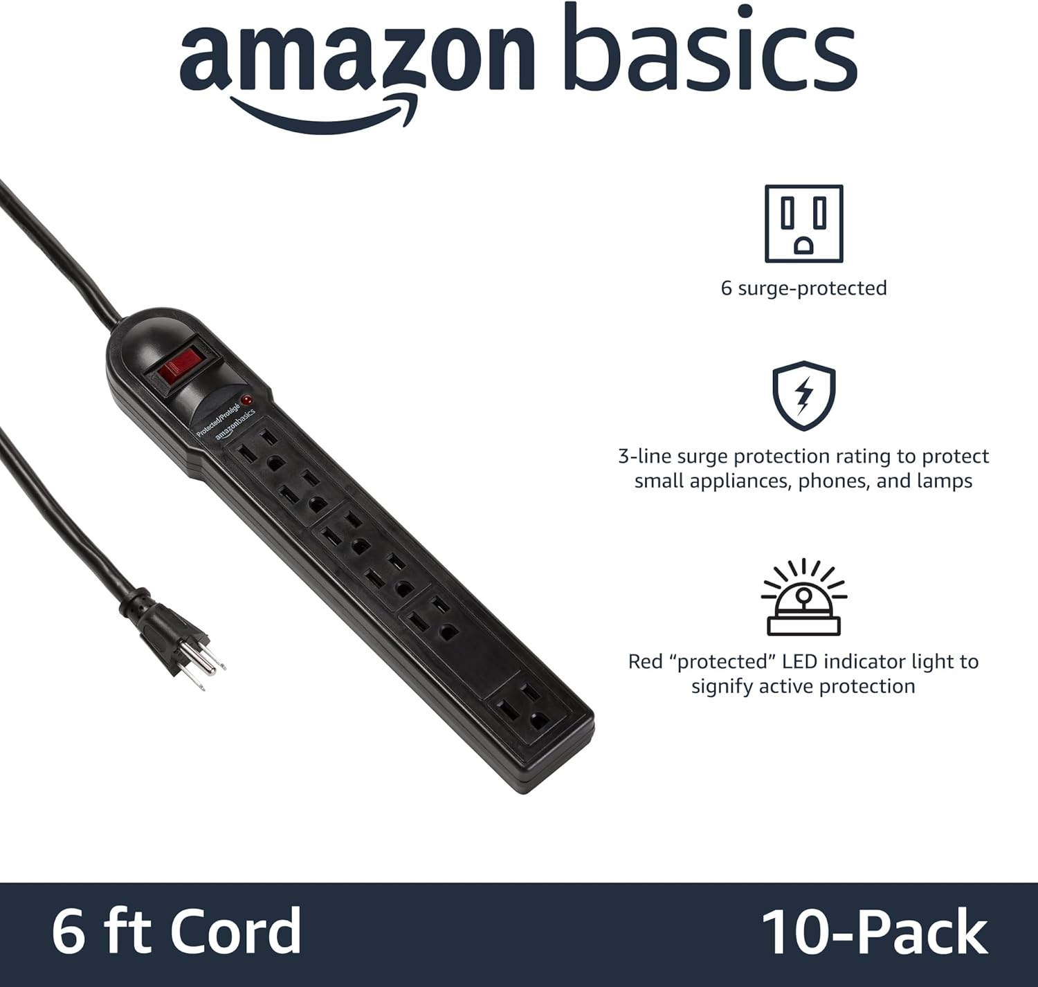 Amazon Basics Surge Protector Power Strip With LED Indicator