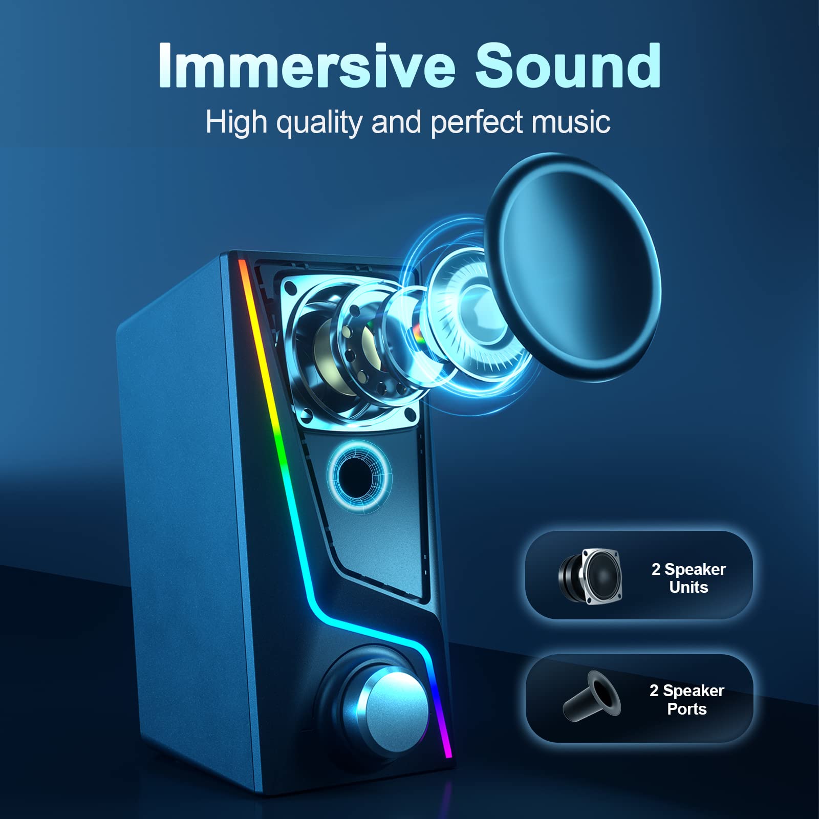 USB Powered Computer Speakers with Bass Boost and Lighting Modes
