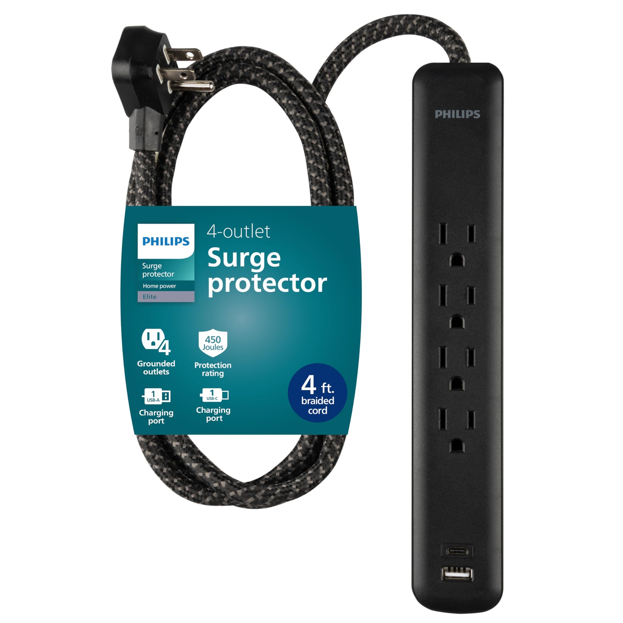Philips Power Strip Surge Protector With Braided Cord