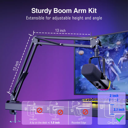 FIFINE AM8T XLR USB Gaming Microphone Kit with Boom Arm