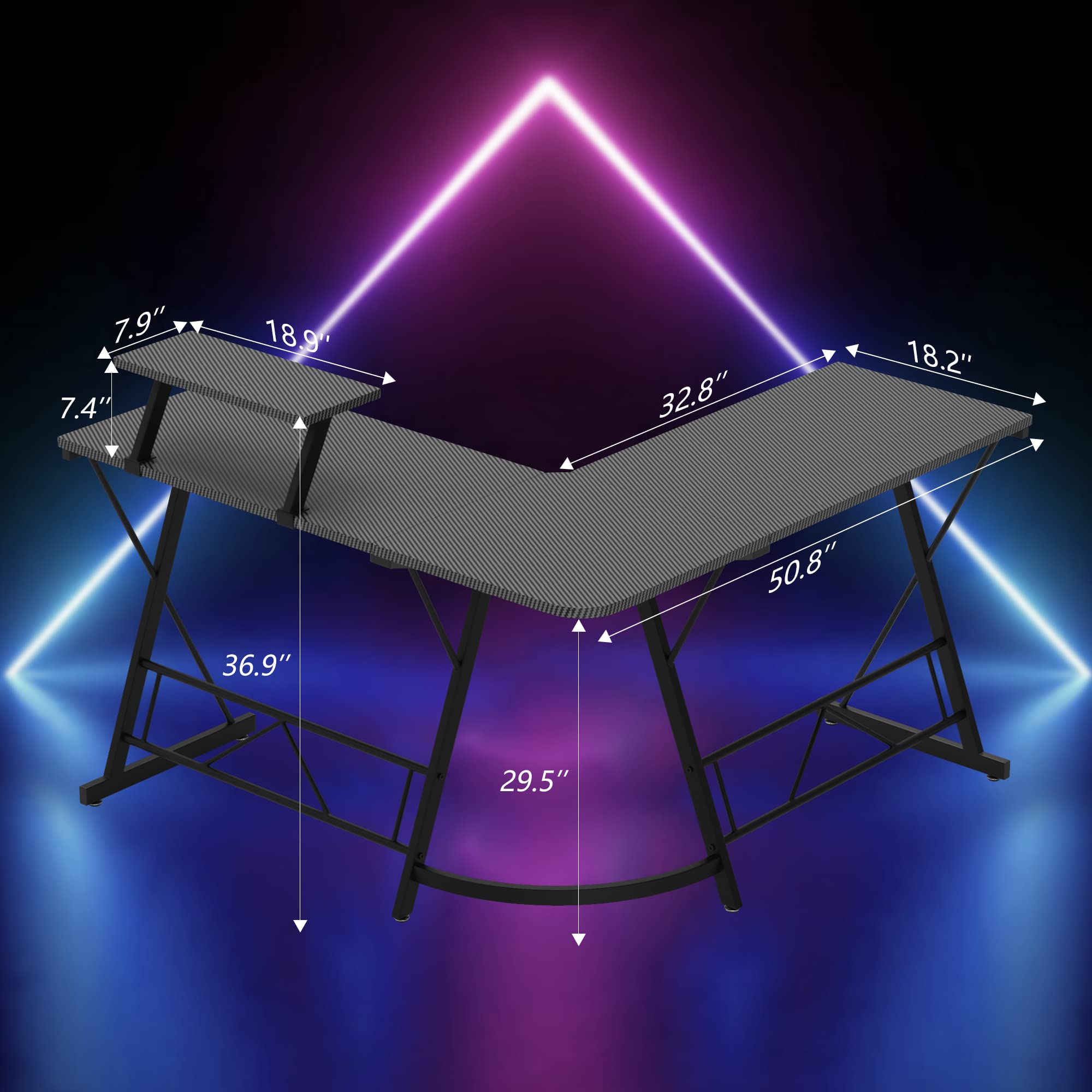 L Shaped Gaming Desk with Large Monitor Stand