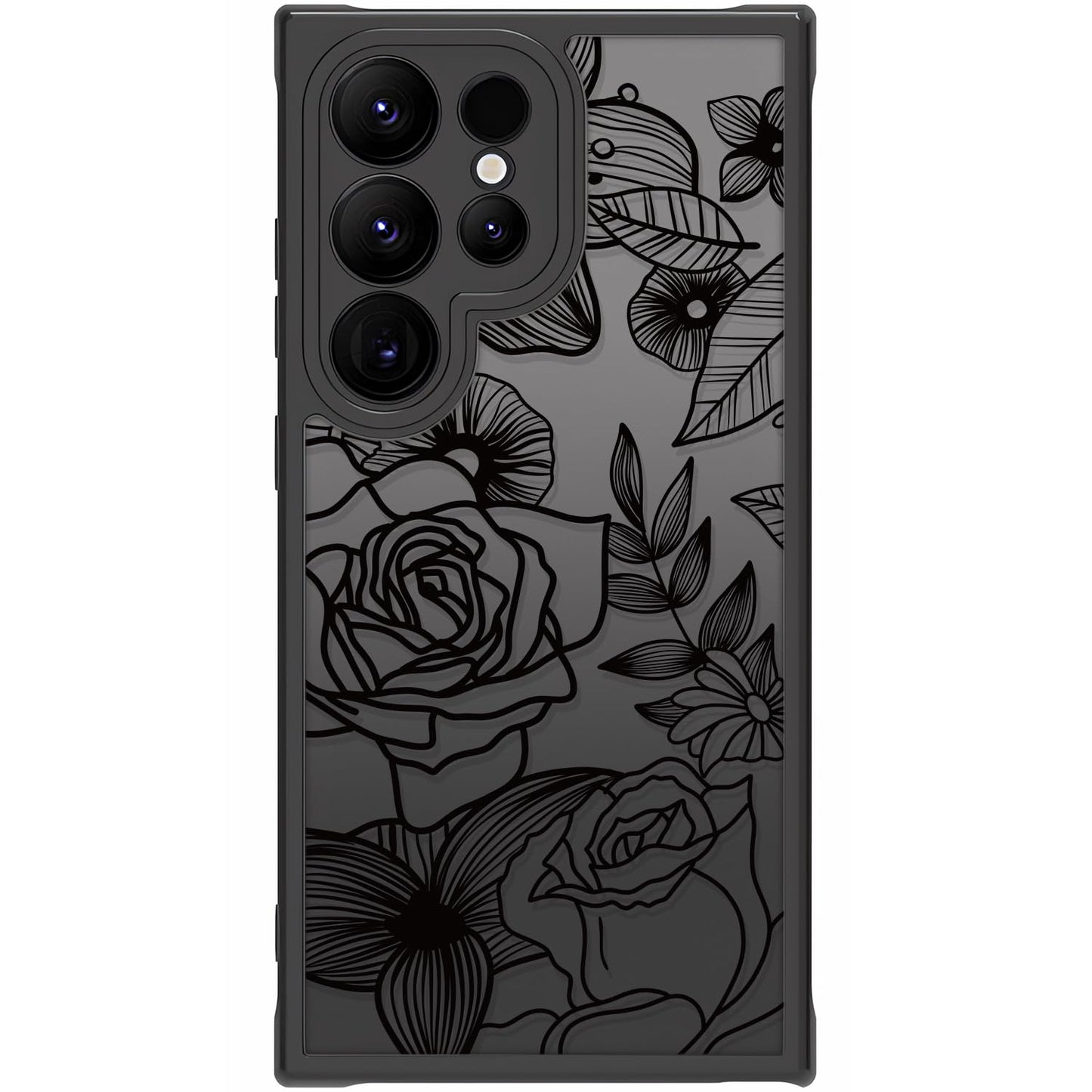 Samsung Galaxy A16 5G Case Black Line Art Floral Rose Pattern Heavy Duty PC