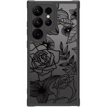 Samsung Galaxy A16 5G Case Black Line Art Floral Rose Pattern Heavy Duty PC