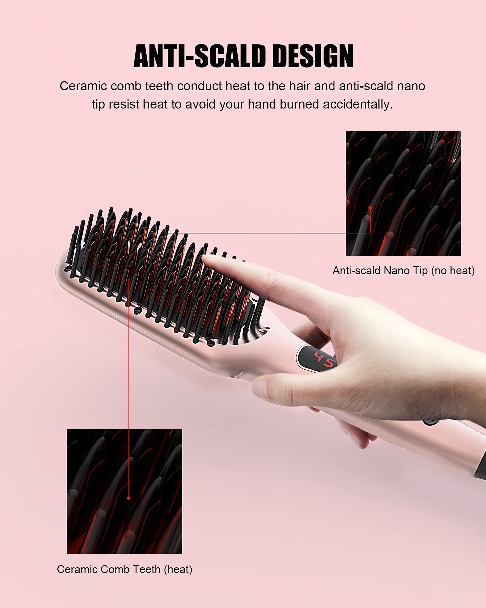 Megawise Pro Ceramic Hair Straightener Brush with Fast Heating