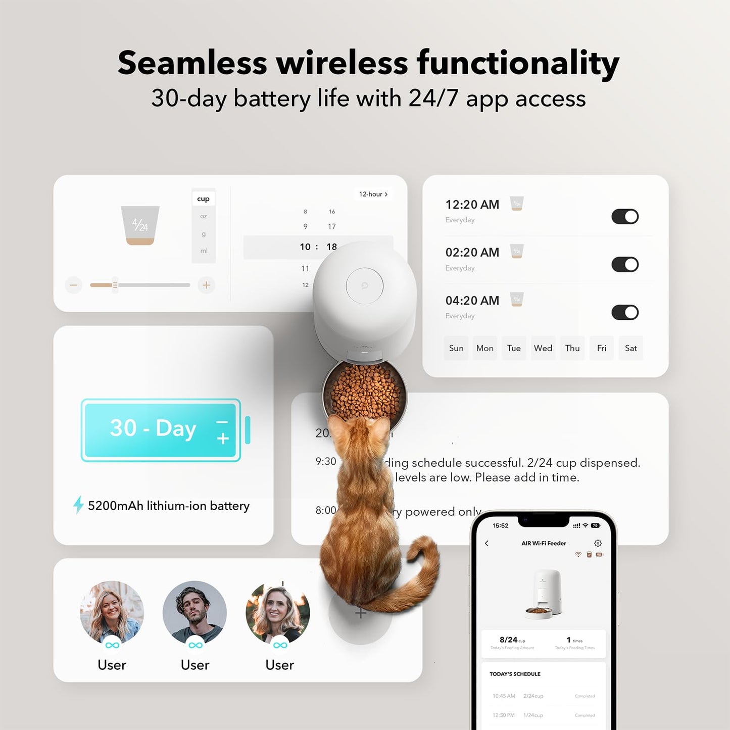 Smart Wi-Fi Cat Feeder with 30 Day Battery Life