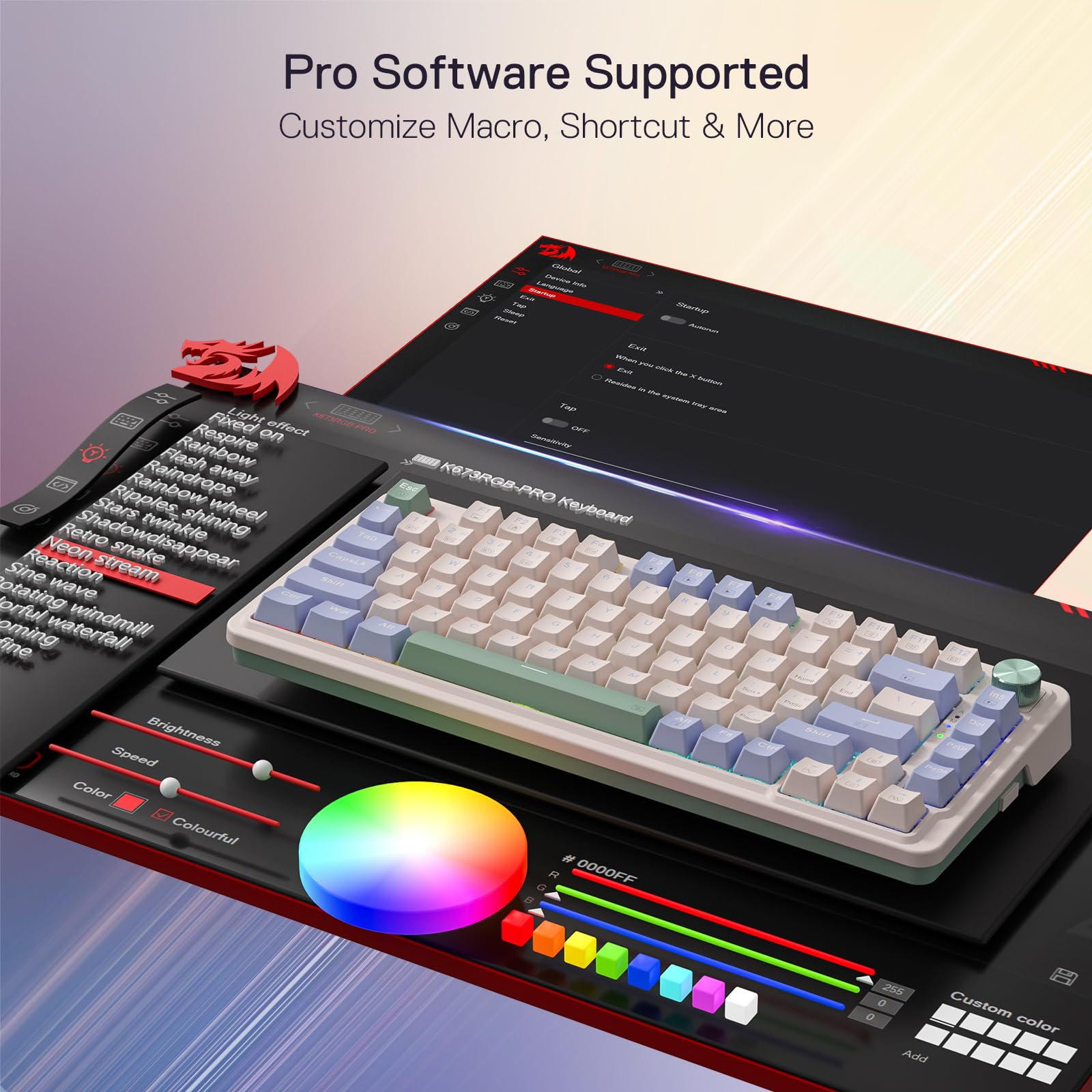 Redragon K673 Pro Wireless RGB Gaming Keyboard with Custom Knob