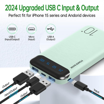 Power Bank 10000mAh Portable Charger Slim Battery Pack USB C