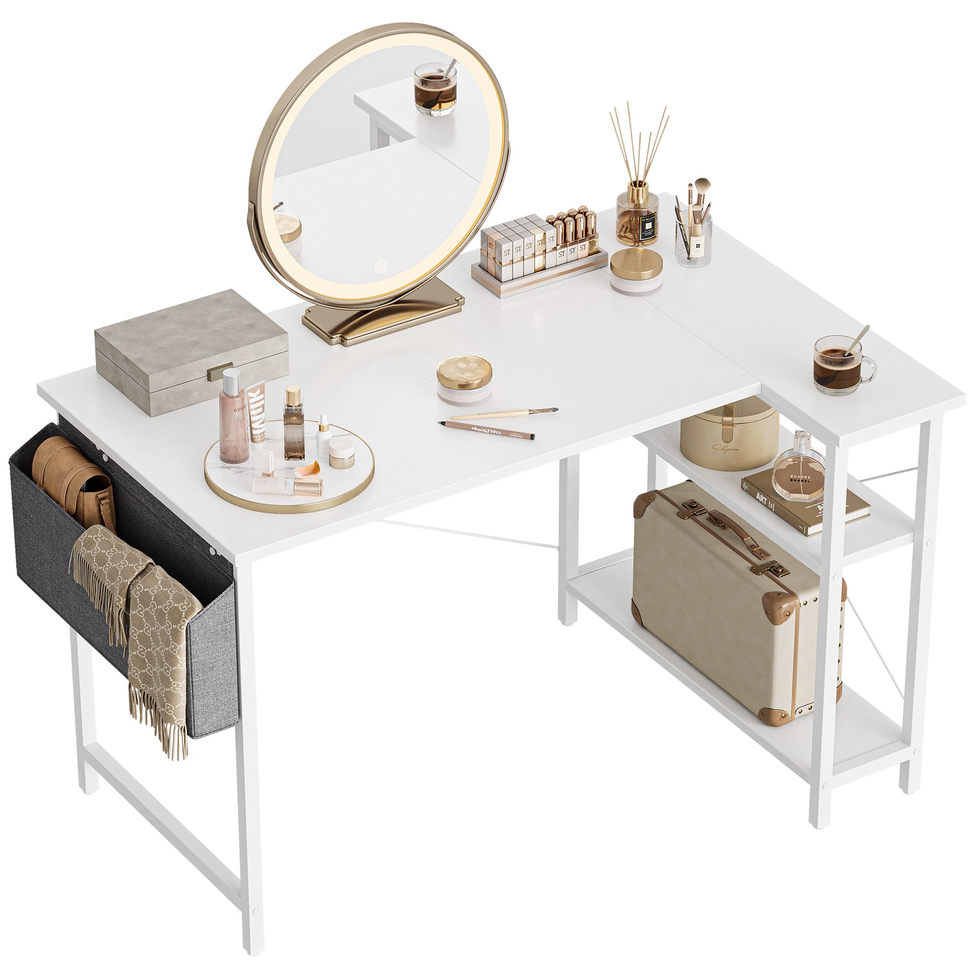 CubiCubi L Shaped Desk with Reversible Storage Options