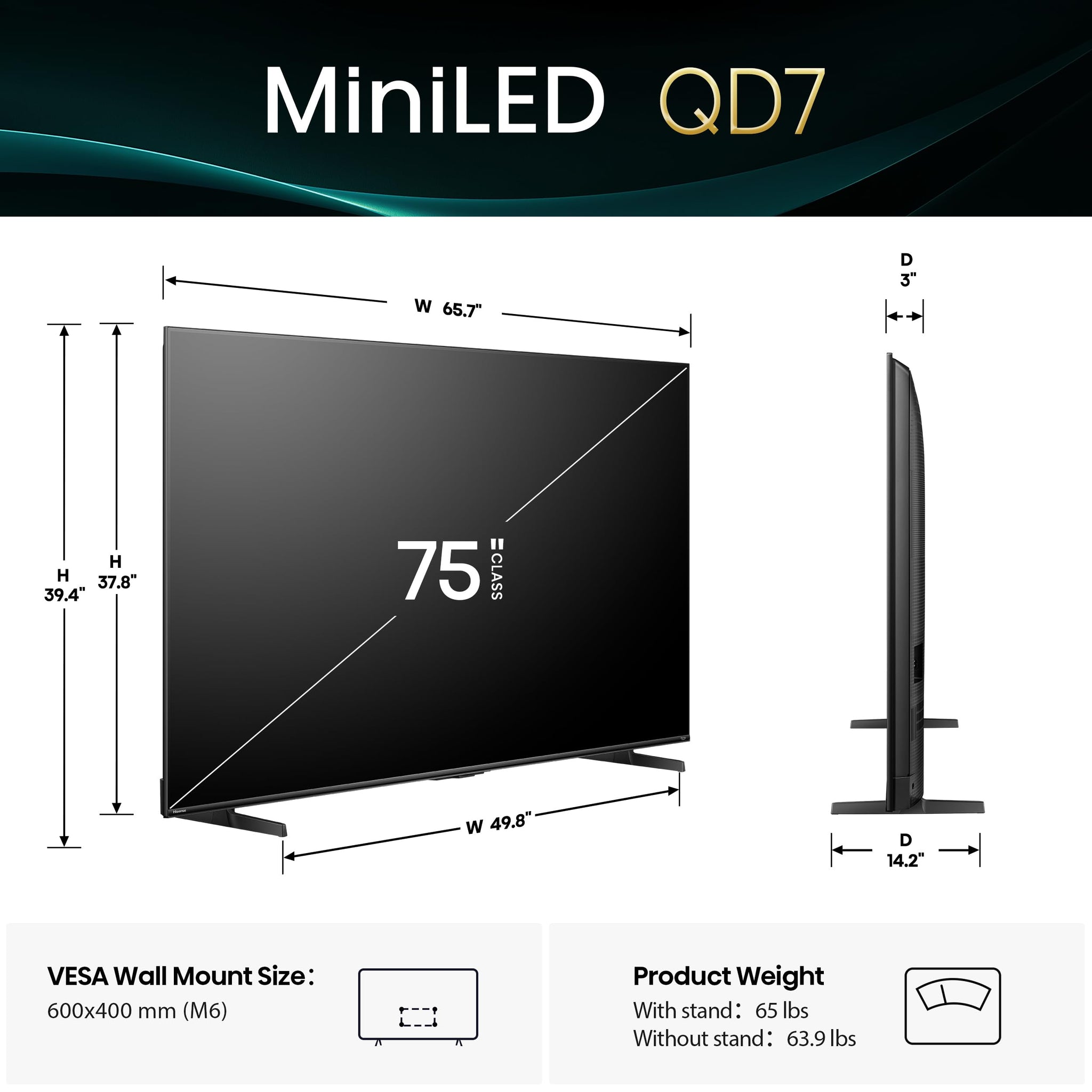 Hisense 50 Inch QLED Mini LED Smart TV with Dolby Vision
