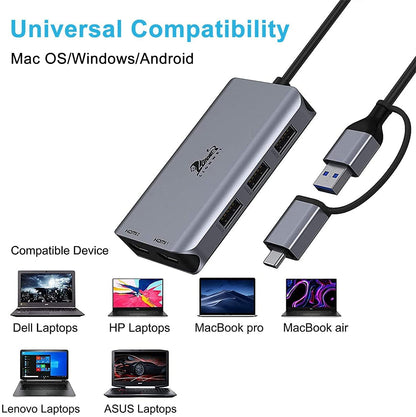 USB C Docking Station Dual Monitor 4K HDMI Hub 6 In 1