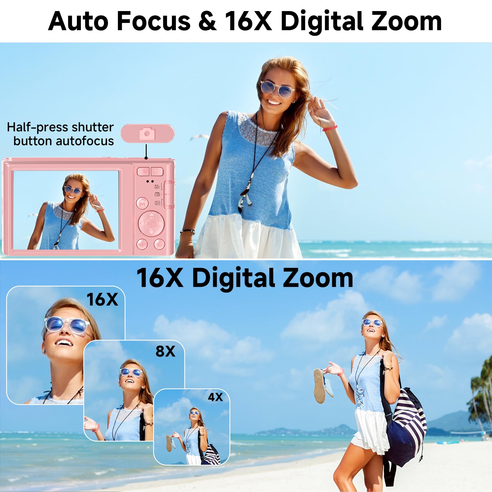 FHD 4K Digital Camera for Kids with 16X Zoom