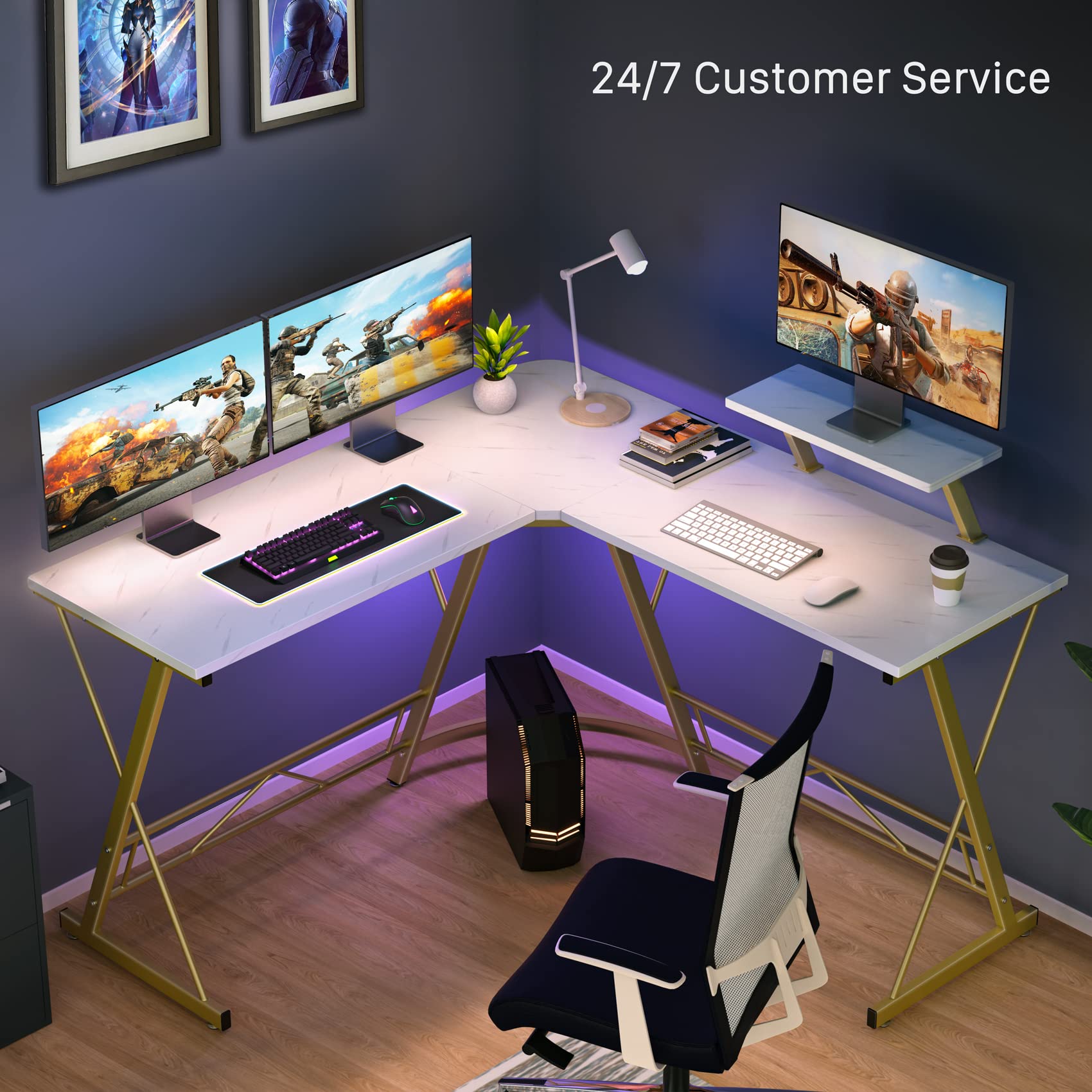 L Shaped Gaming Desk with Large Monitor Stand