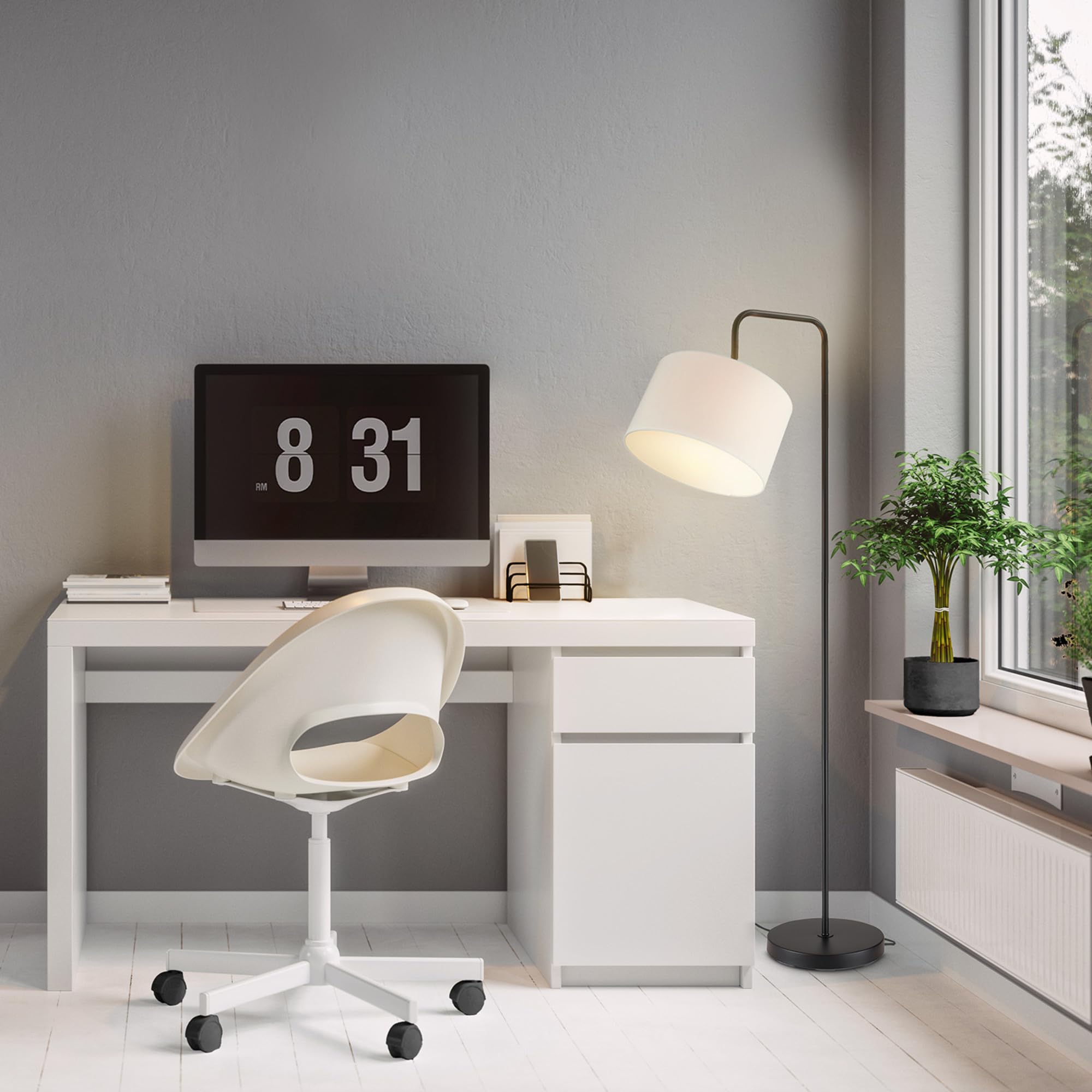 Brass Floor Lamp with White Shade for Modern Decor