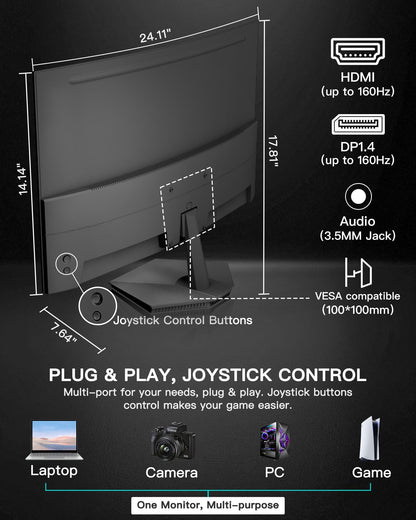 Sansui 27 Inch Curved Gaming Monitor 160Hz FreeSync HDR