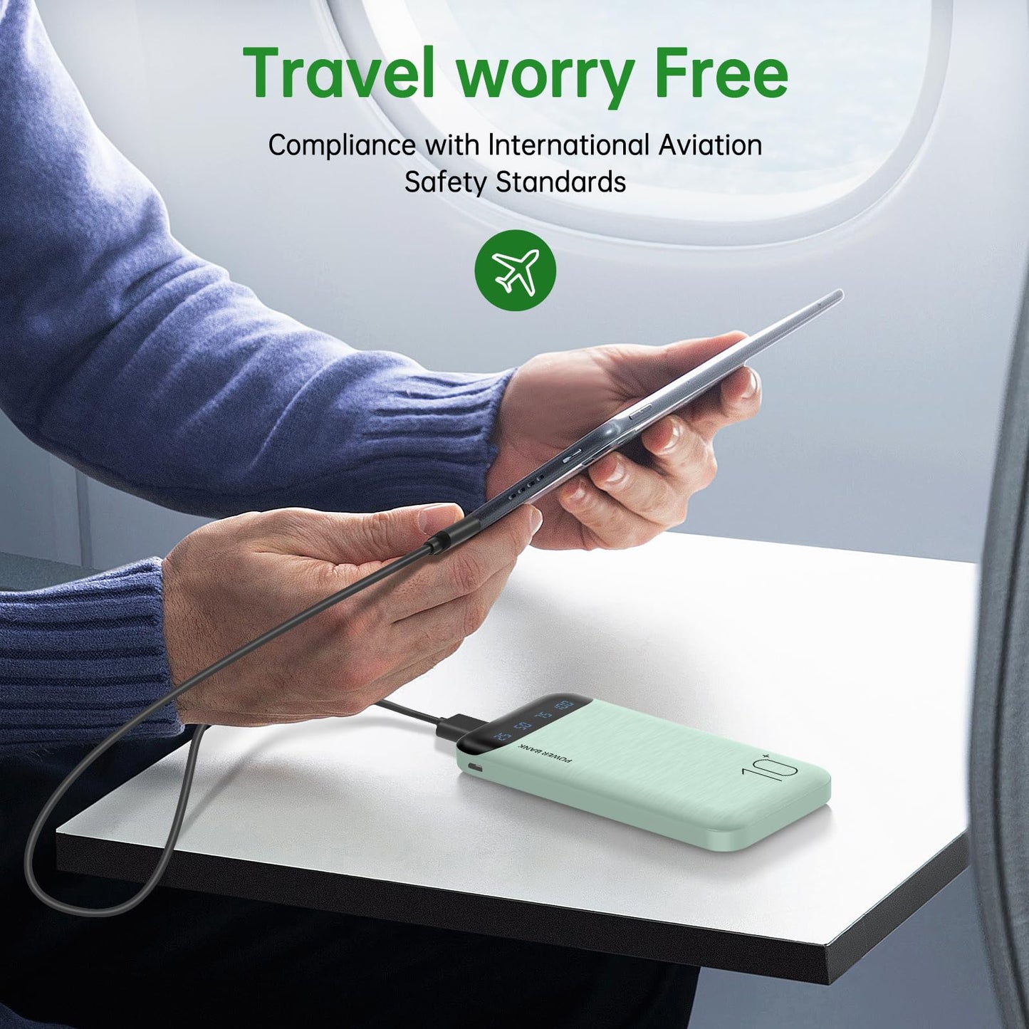 Power Bank 10000mAh Portable Charger Slim Battery Pack USB C