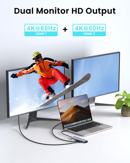 USB C Hub Docking Station Dual 4K HDMI 60Hz With 100W PD