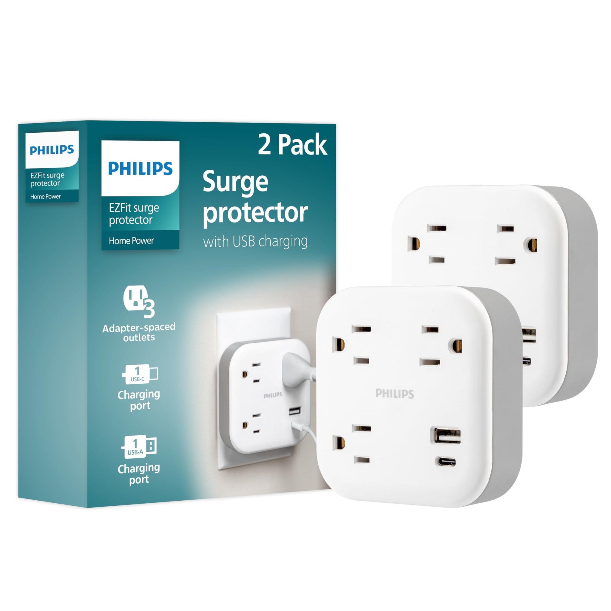 Philips EZFit 3 Outlet Surge Tap With USB Charging Now
