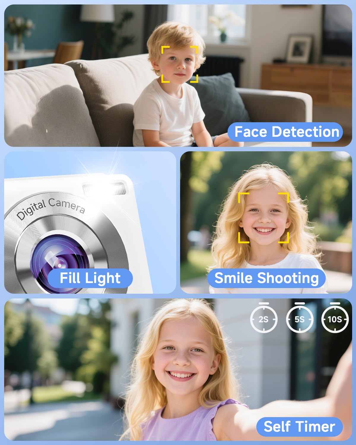 44MP Compact Digital Camera with 16X Zoom for Kids