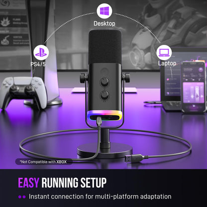 FIFINE USB XLR Dynamic Microphone AM8 Mute Button RGB Light