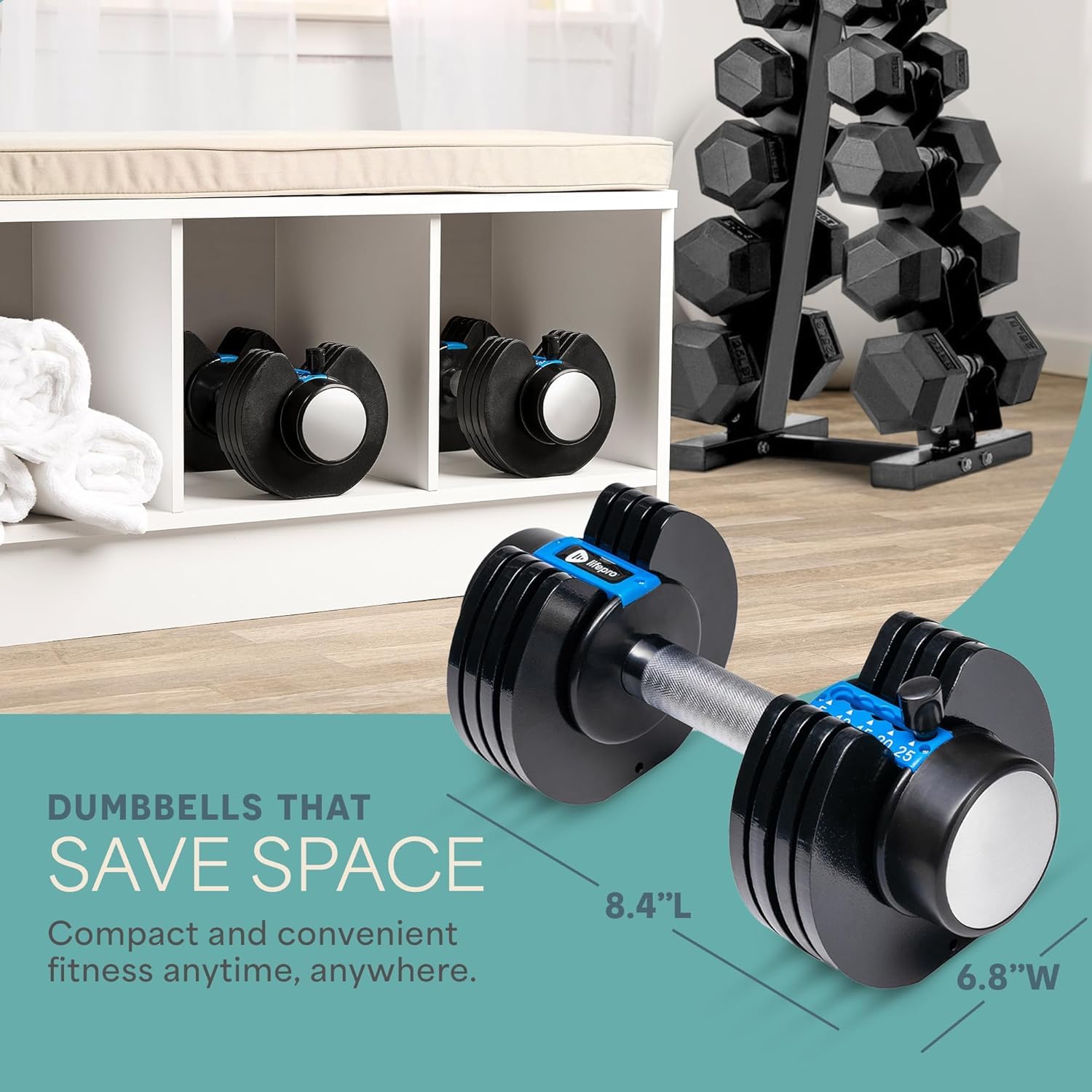 Adjustable Dumbbells Set with Rack for Home Gym