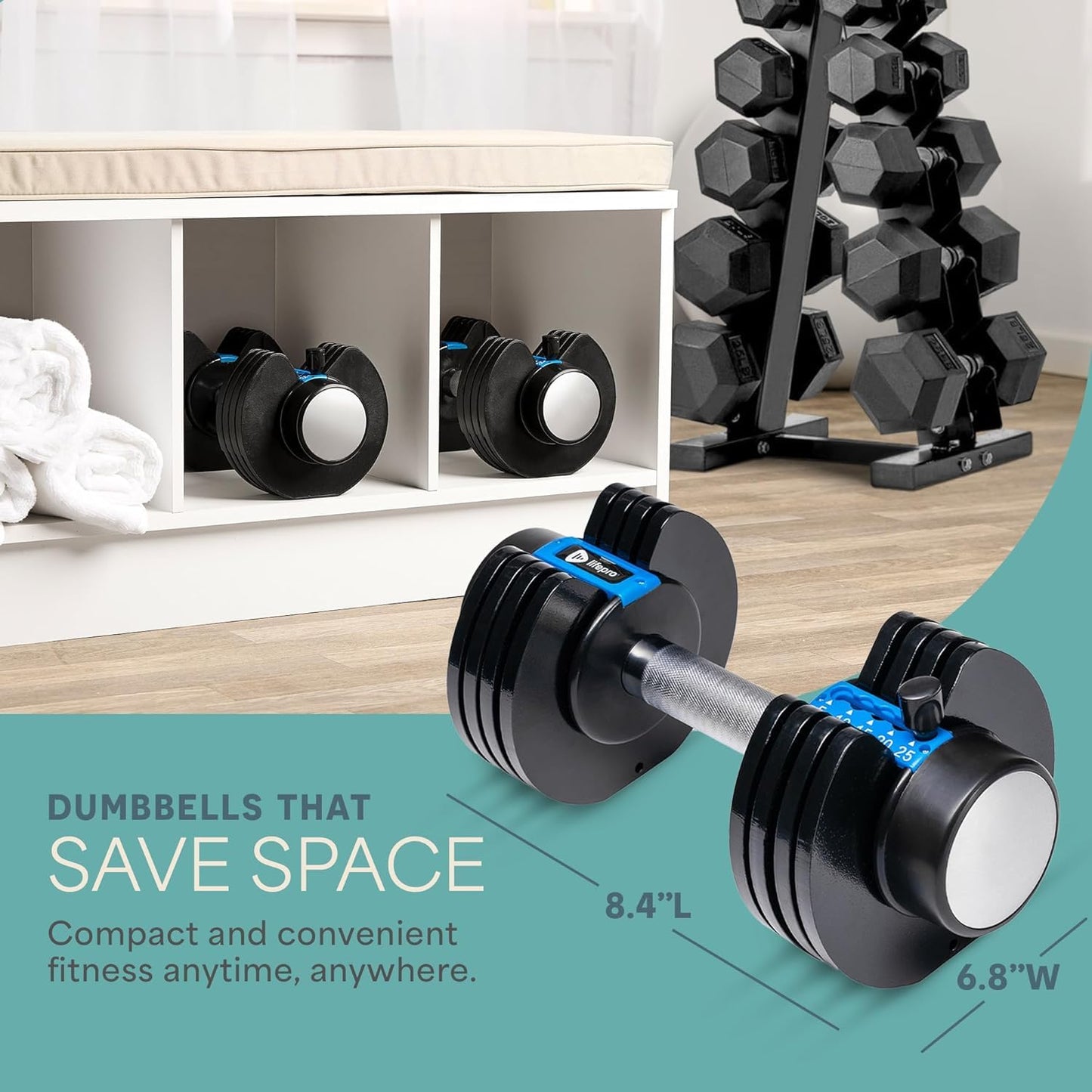Adjustable Dumbbells Set with Rack for Home Gym