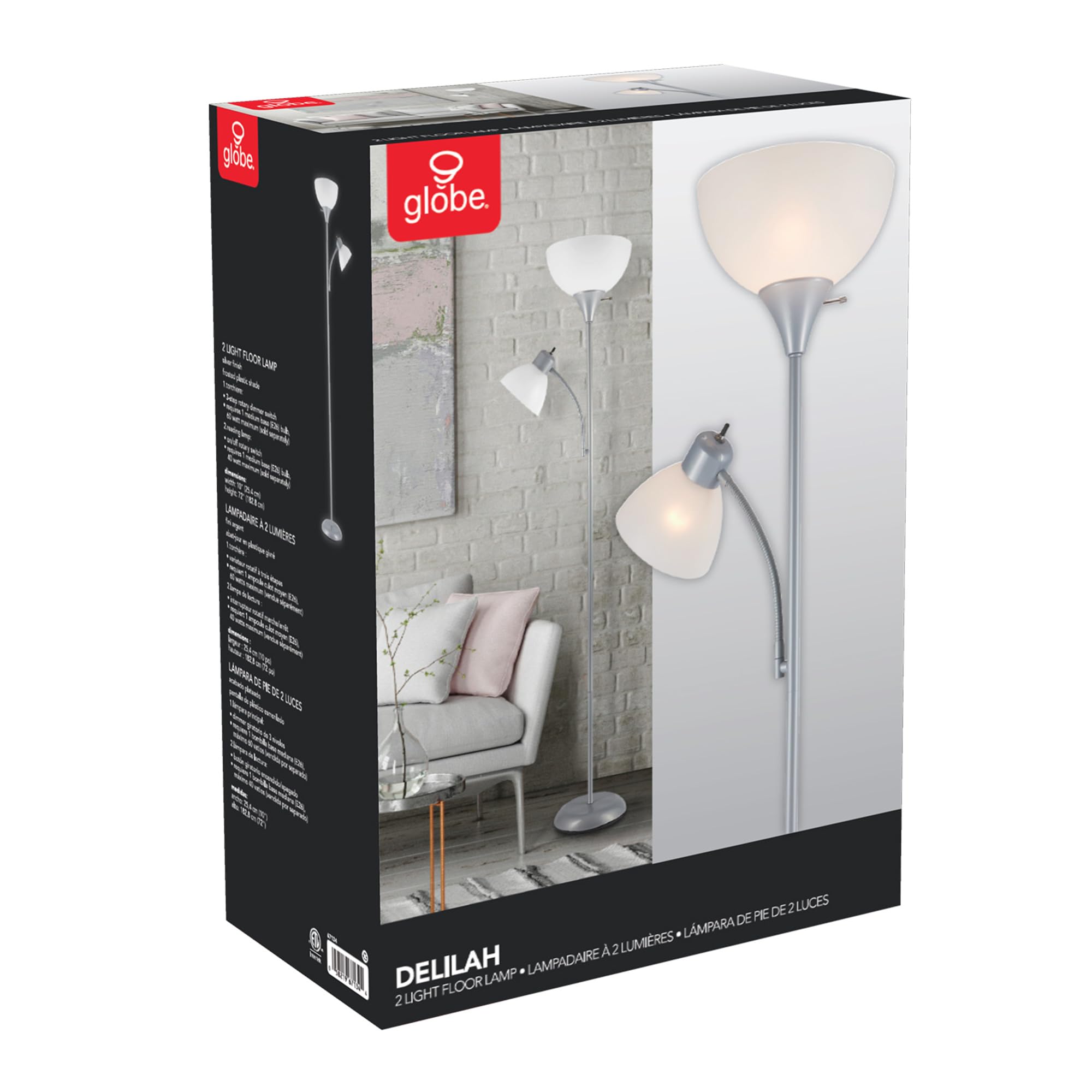 Globe Electric Delilah Floor Lamp with Adjustable Reading Light