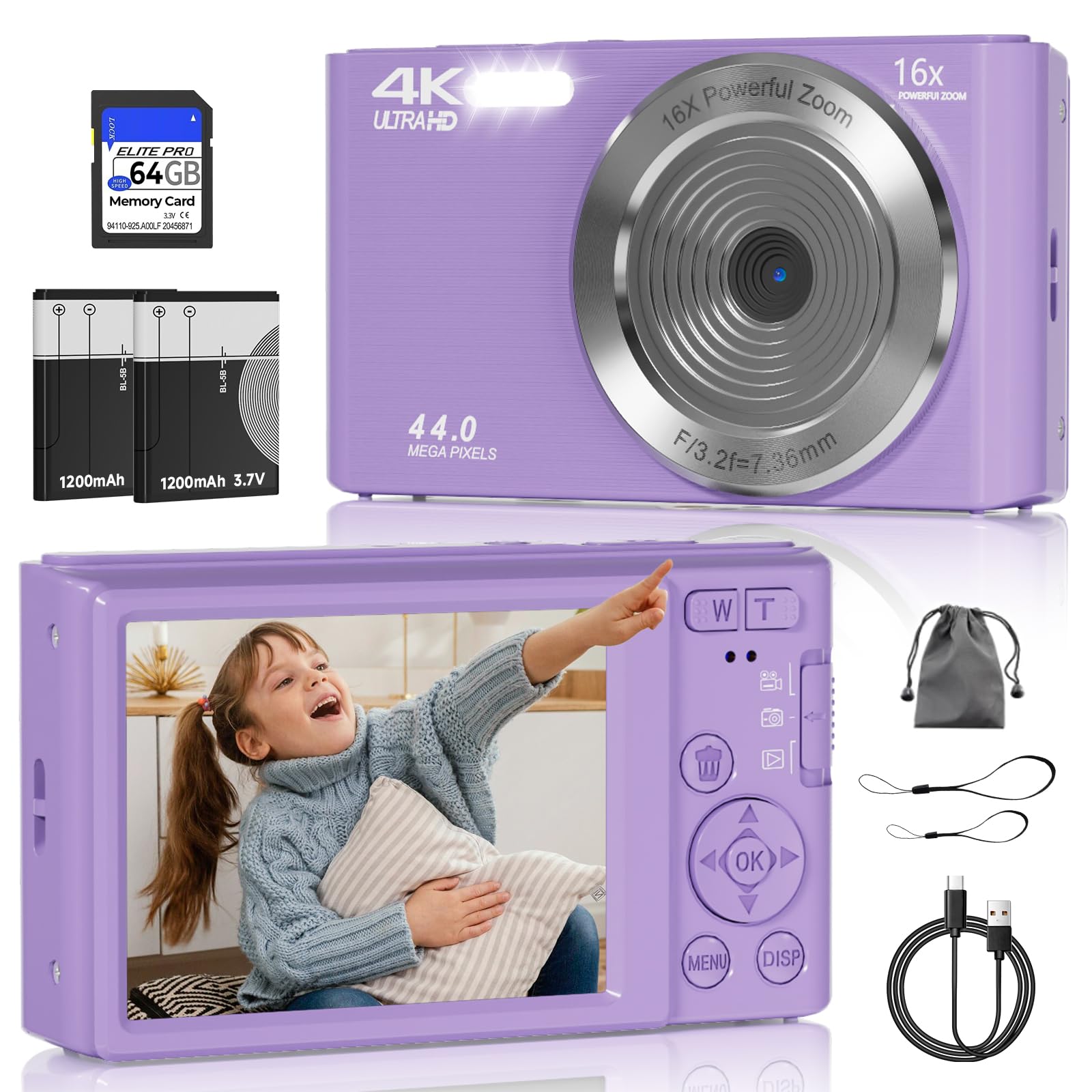 FHD 4K Digital Camera for Kids with 16X Zoom