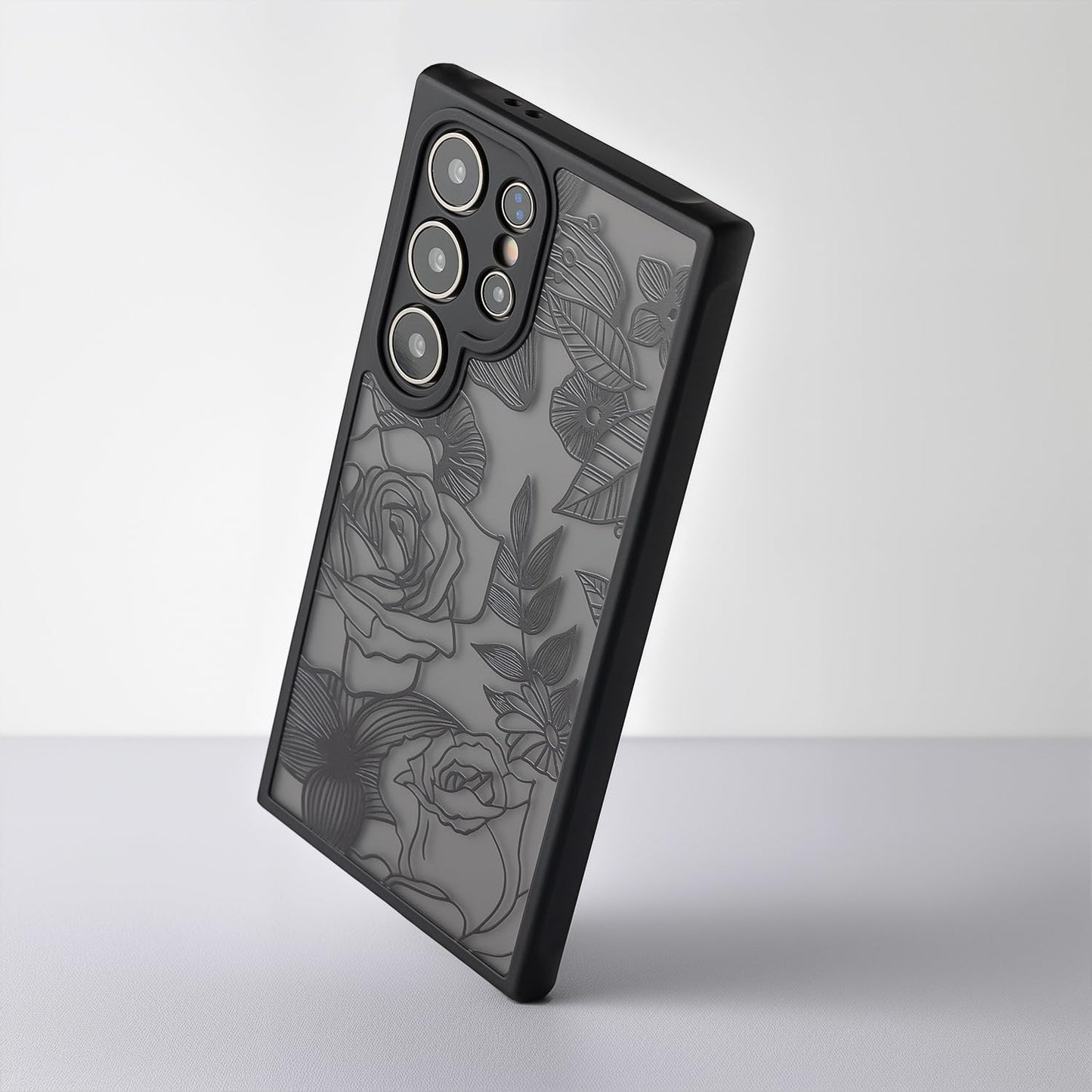 Samsung Galaxy A16 5G Case Black Line Art Floral Rose Pattern Heavy Duty PC