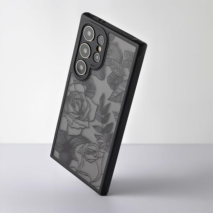 Samsung Galaxy A16 5G Case Black Line Art Floral Rose Pattern Heavy Duty PC