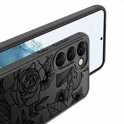 Samsung Galaxy A16 5G Case Black Line Art Floral Rose Pattern Heavy Duty PC