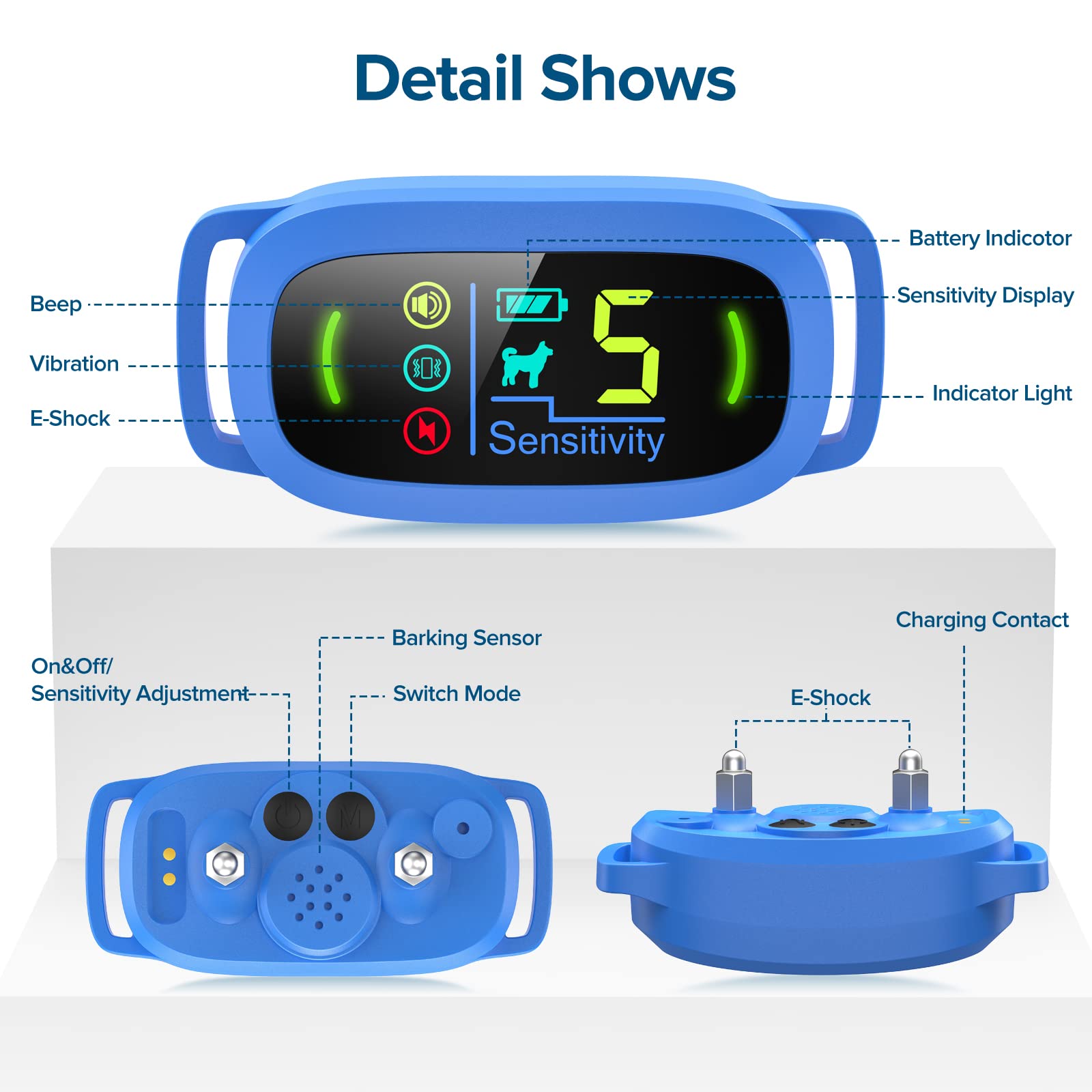 Rechargeable Dog Bark Collar with Adjustable Sensitivity Levels