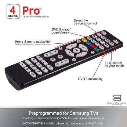 GE Universal Remote Control for 4 Devices Easy Setup