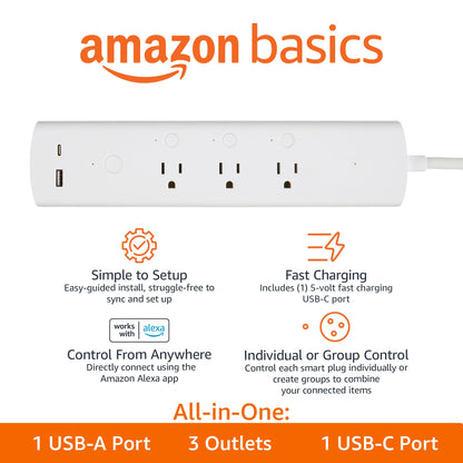 Amazon Basics Smart Power Strip With 3 Independent Outlets