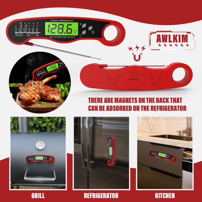 Digital Meat Thermometer Instant Read Waterproof Backlit Red