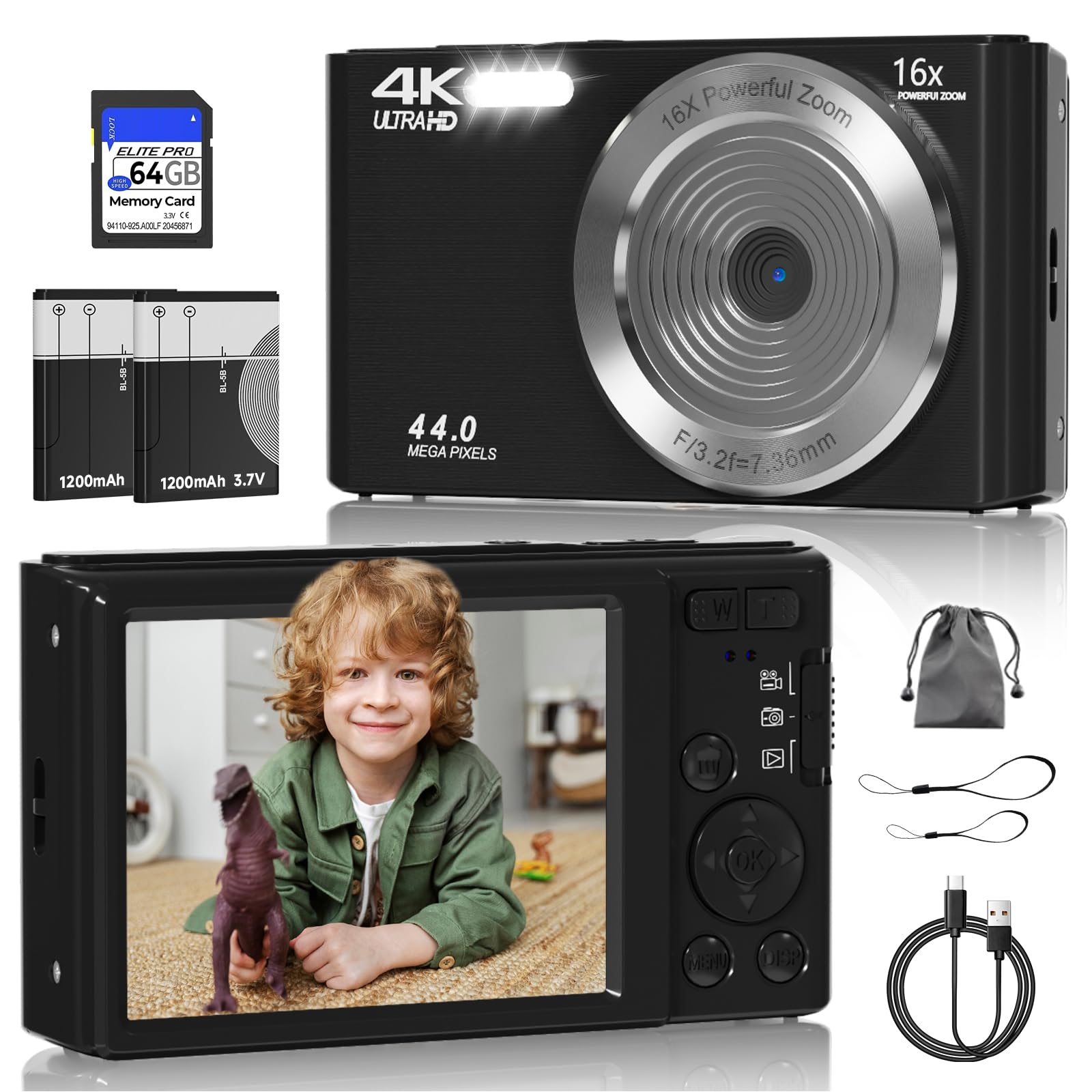 FHD 4K Digital Camera for Kids with 16X Zoom