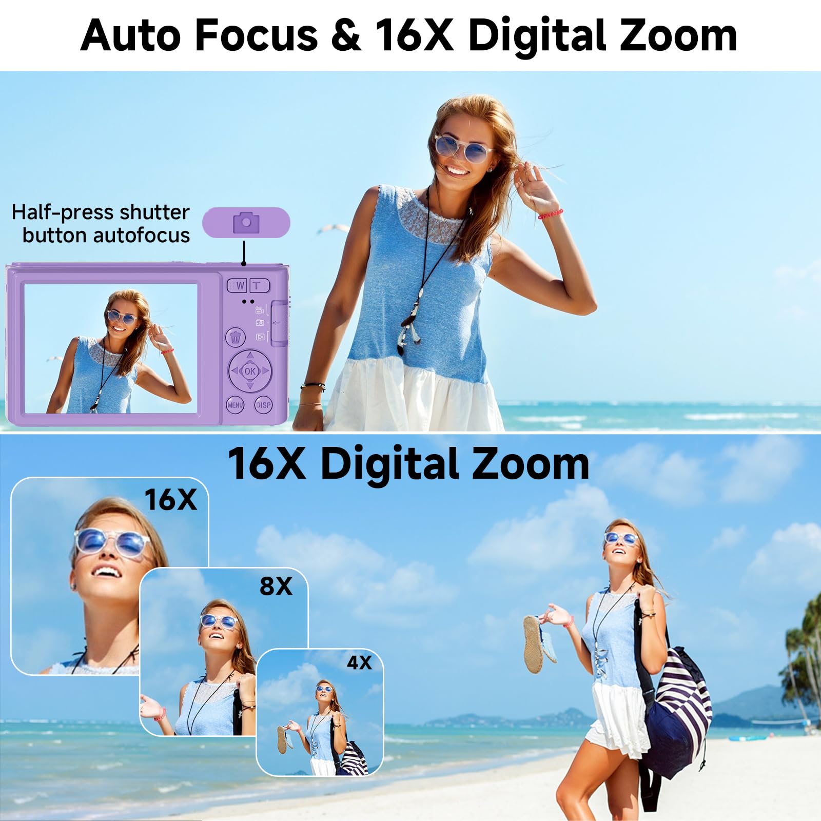 FHD 4K Digital Camera for Kids with 16X Zoom