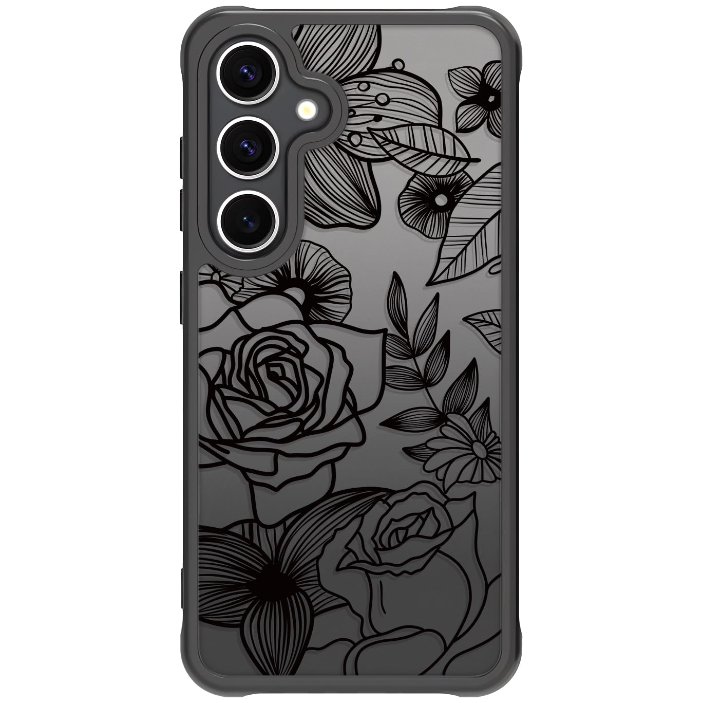 Samsung Galaxy A16 5G Case Black Line Art Floral Rose Pattern Heavy Duty PC